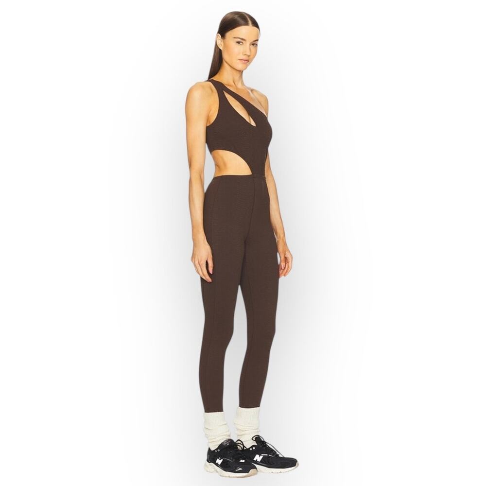 GIGI C Revolve Rory Jumpsuit Women's XS Chocolate Brown One Piece One Shoulder